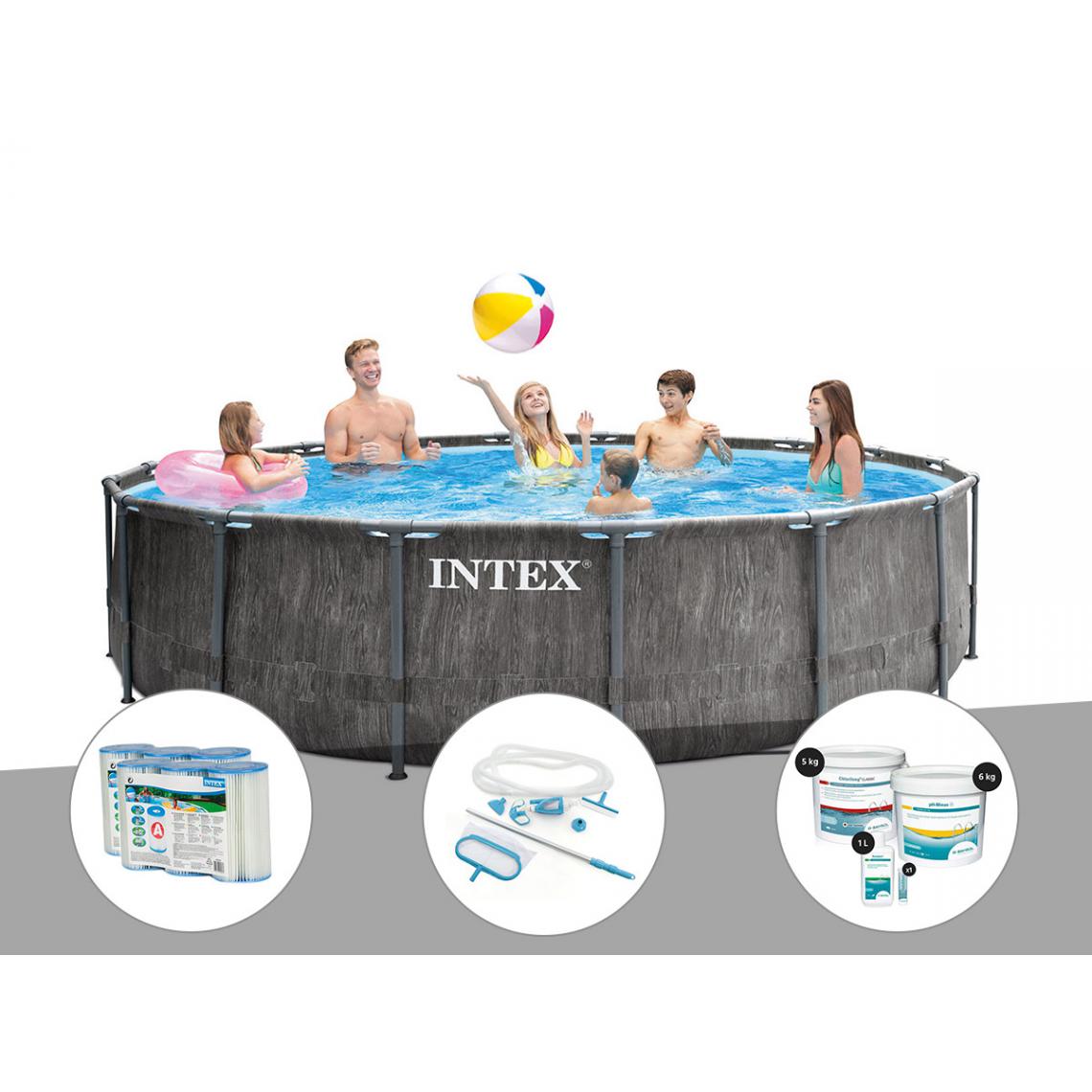 Intex - Kit piscine tubulaire Intex Baltik ronde 4,57 x 1,22 m + 6 cartouches de filtration + Kit d'entretien + Kit de traitement au chlore - Piscine Tubulaire