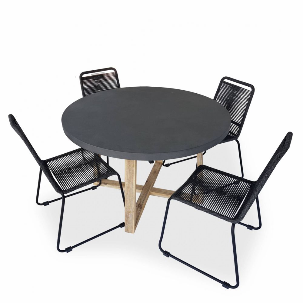Alice'S Garden - Table de jardin ronde en fibre de ciment Ø120cm Borneo et chaises de jardin Brasilia - Ensembles canapés et fauteuils