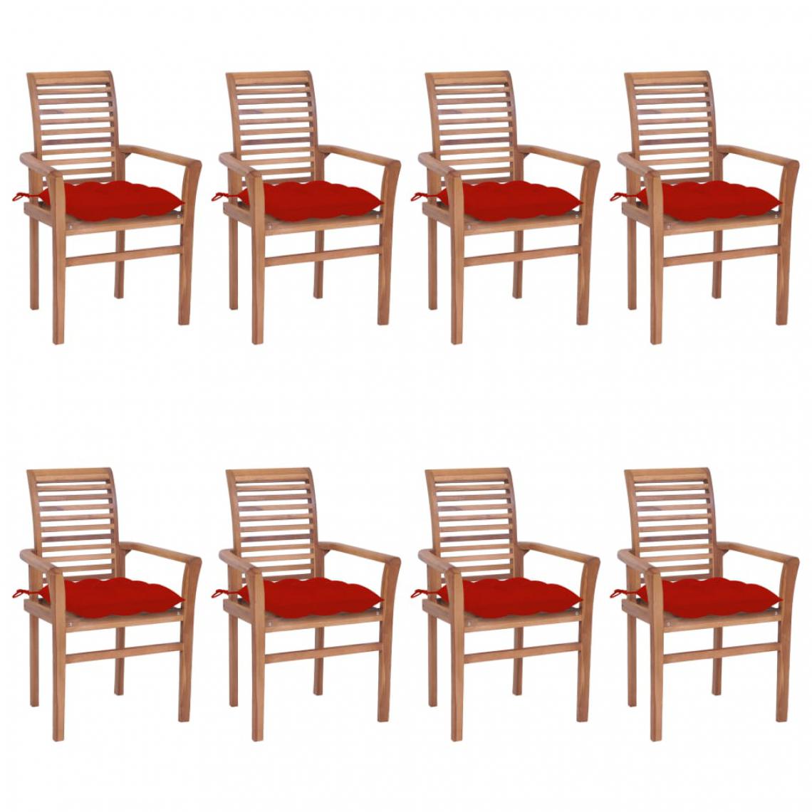 Vidaxl - vidaXL Chaises à dîner 8 pcs avec coussins rouge Bois de teck solide - Chaises de jardin
