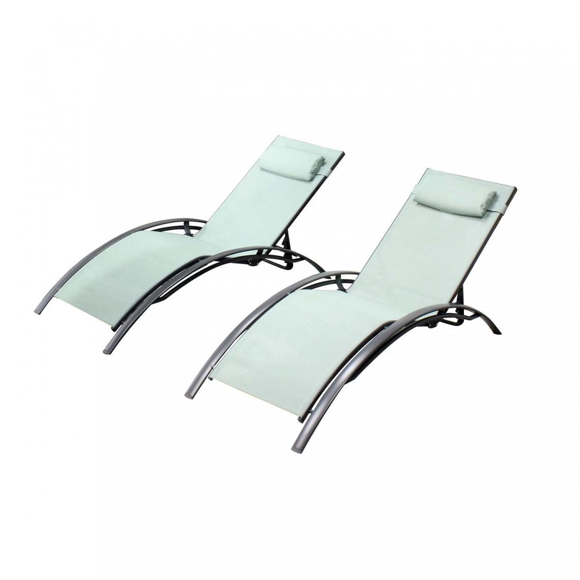 Concept Usine - Bahia vert pastel x2 : Lot de 2 transats en aluminium et textilène - Transats, chaises longues