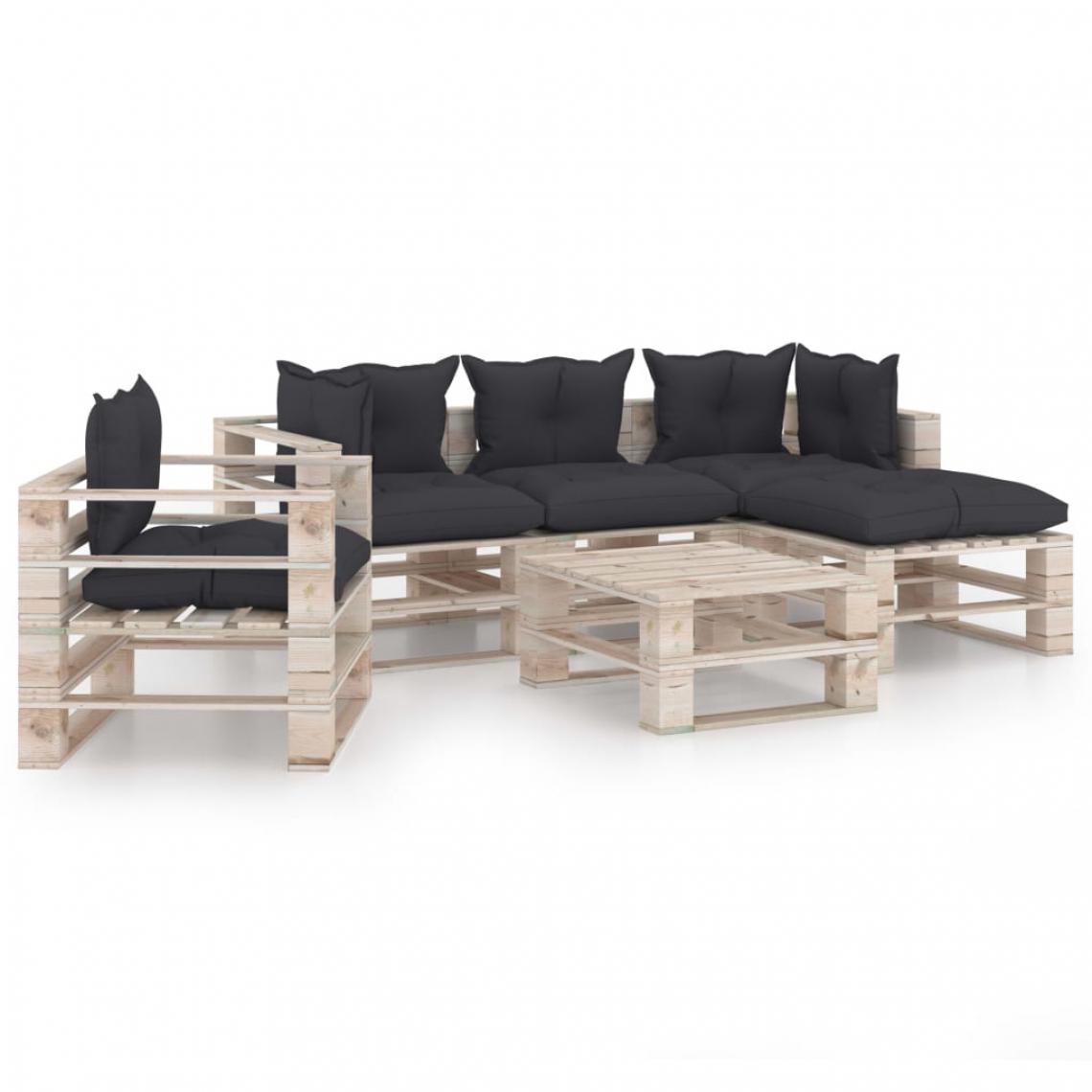 Chunhelife - Chunhelife Salon de jardin palette 6 pcs avec coussins Bois de pin - Ensembles canapés et fauteuils