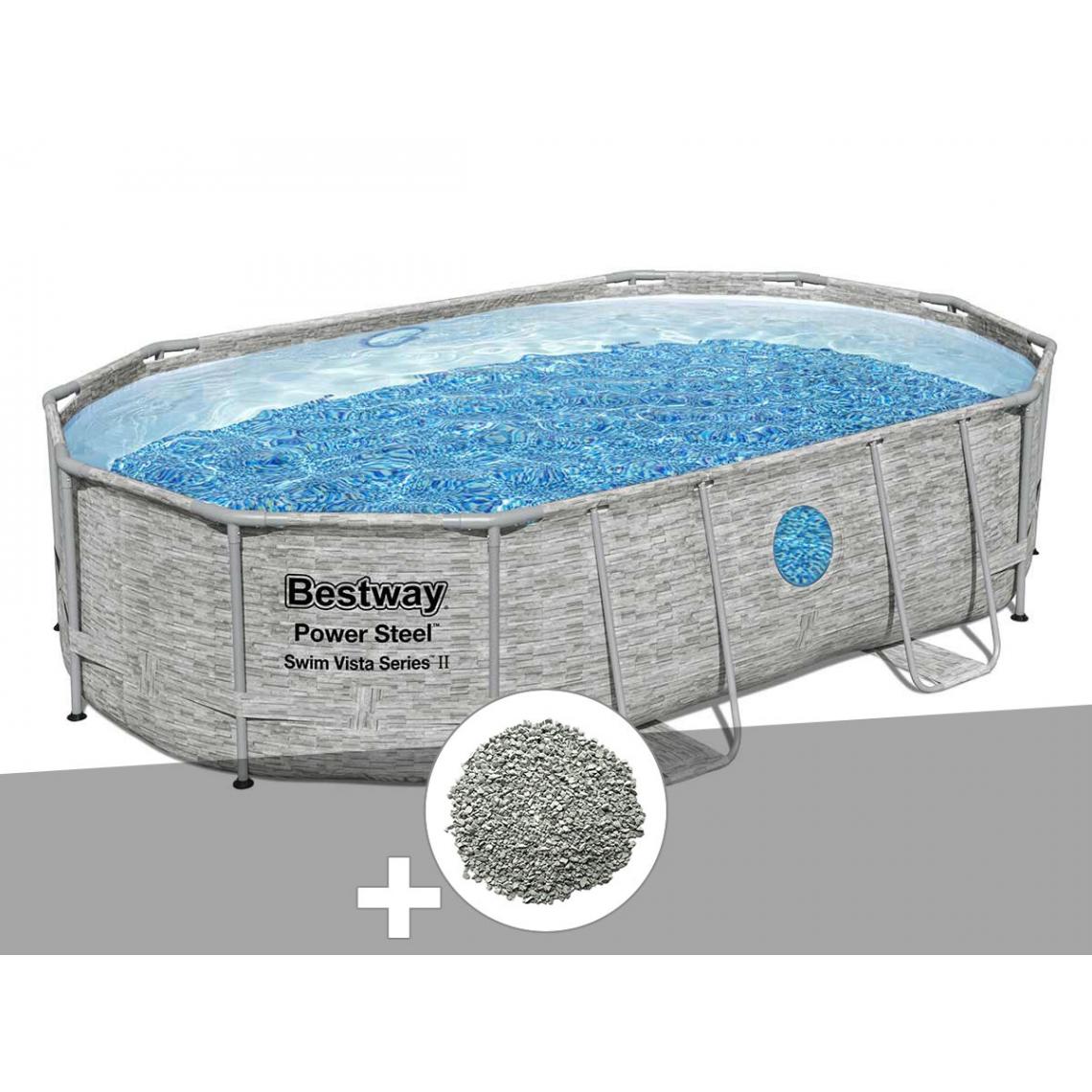 Bestway - Kit piscine tubulaire ovale Bestway Power Steel SwimVista avec hublots 4,88 x 3,05 x 1,07 m + 10 kg de zéolite - Piscine Tubulaire
