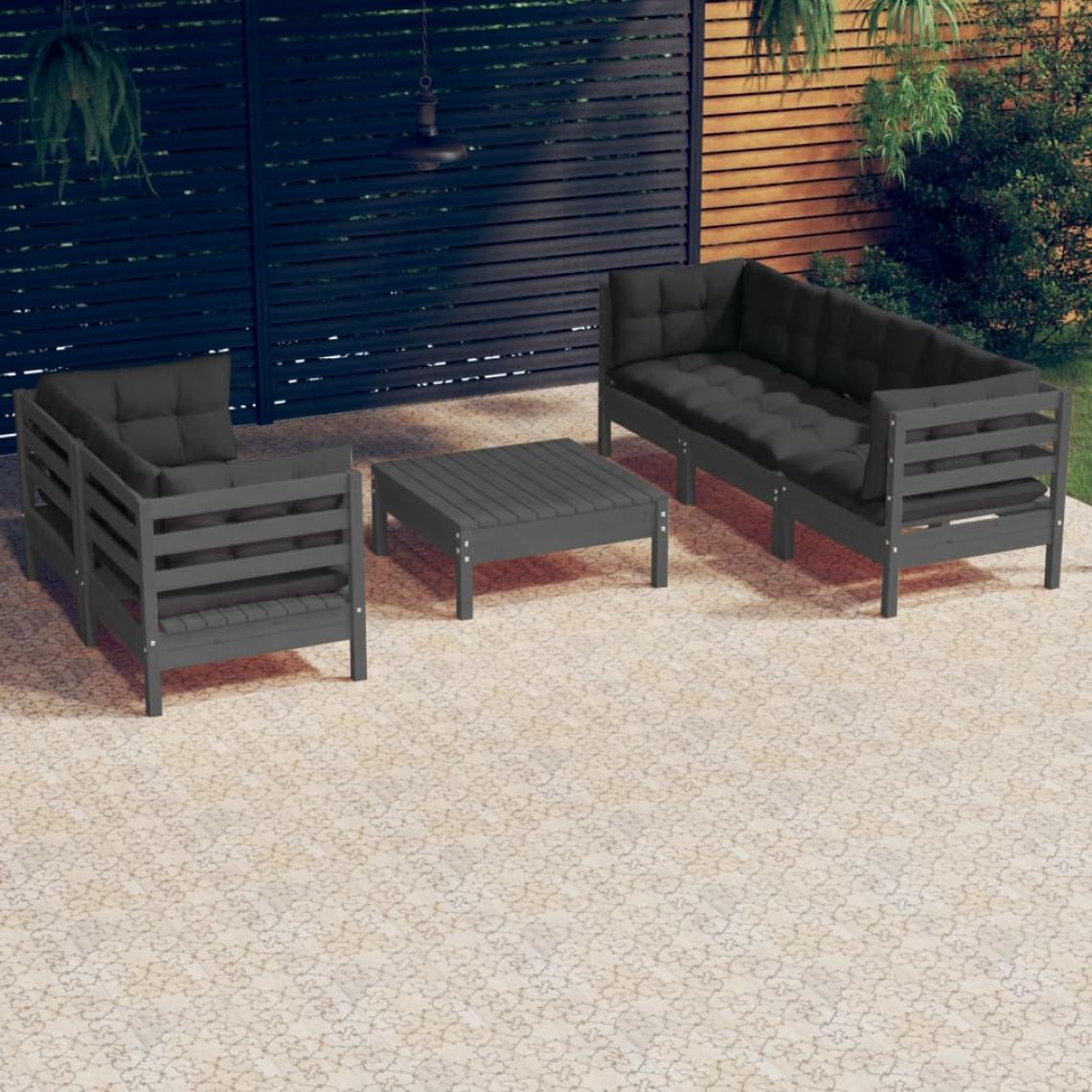 Vidaxl - vidaXL Salon de jardin 6 pcs avec coussins anthracite Bois de pin - Ensembles canapés et fauteuils