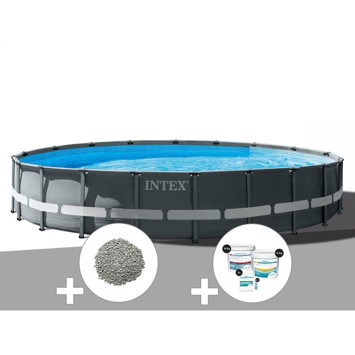 Intex - Kit piscine tubulaire Intex Ultra XTR Frame ronde 6,10 x 1,22 m + 20 kg de zéolite + Kit de traitement au chlore - Piscine Tubulaire