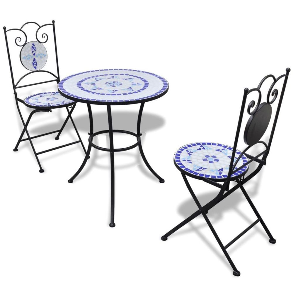 Vidaxl - Table de bistro 60 cm et 2 chaises Mosaïqué Bleu/Blanc | Bleu - Ensembles canapés et fauteuils