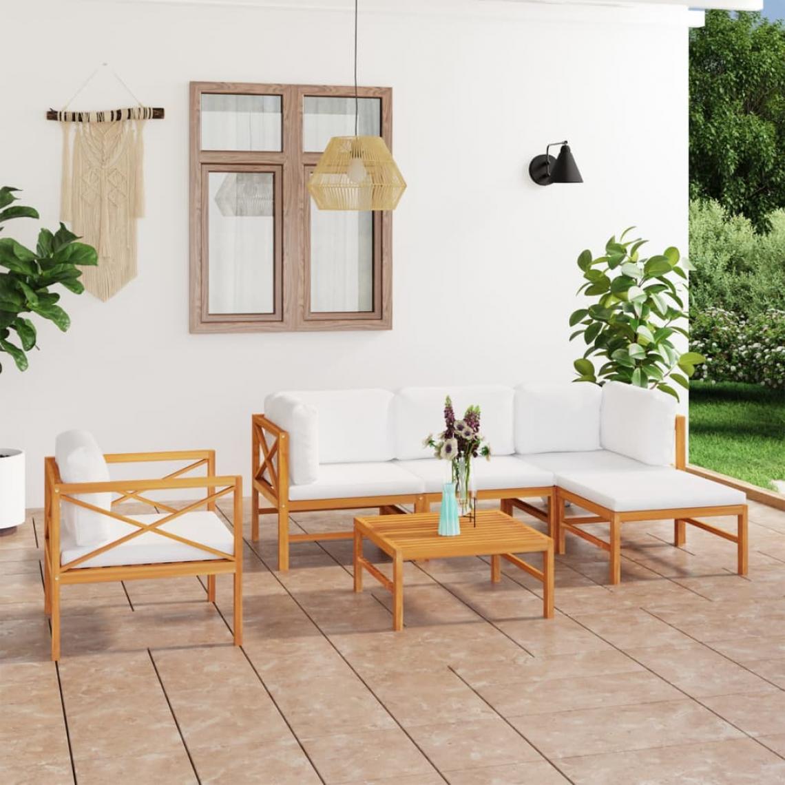 Vidaxl - vidaXL Salon de jardin 6 pcs avec coussins crème Bois de teck solide - Chaises de jardin