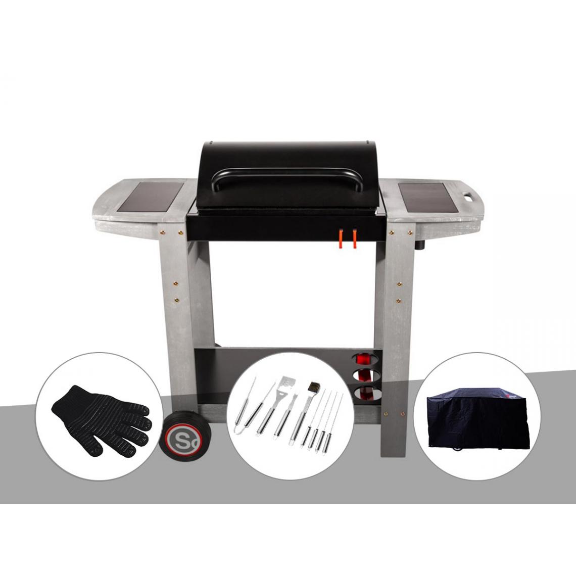 Somagic - Barbecue à charbon Indiana + Gant + Malette 8 accessoires + Housse - Barbecues charbon de bois