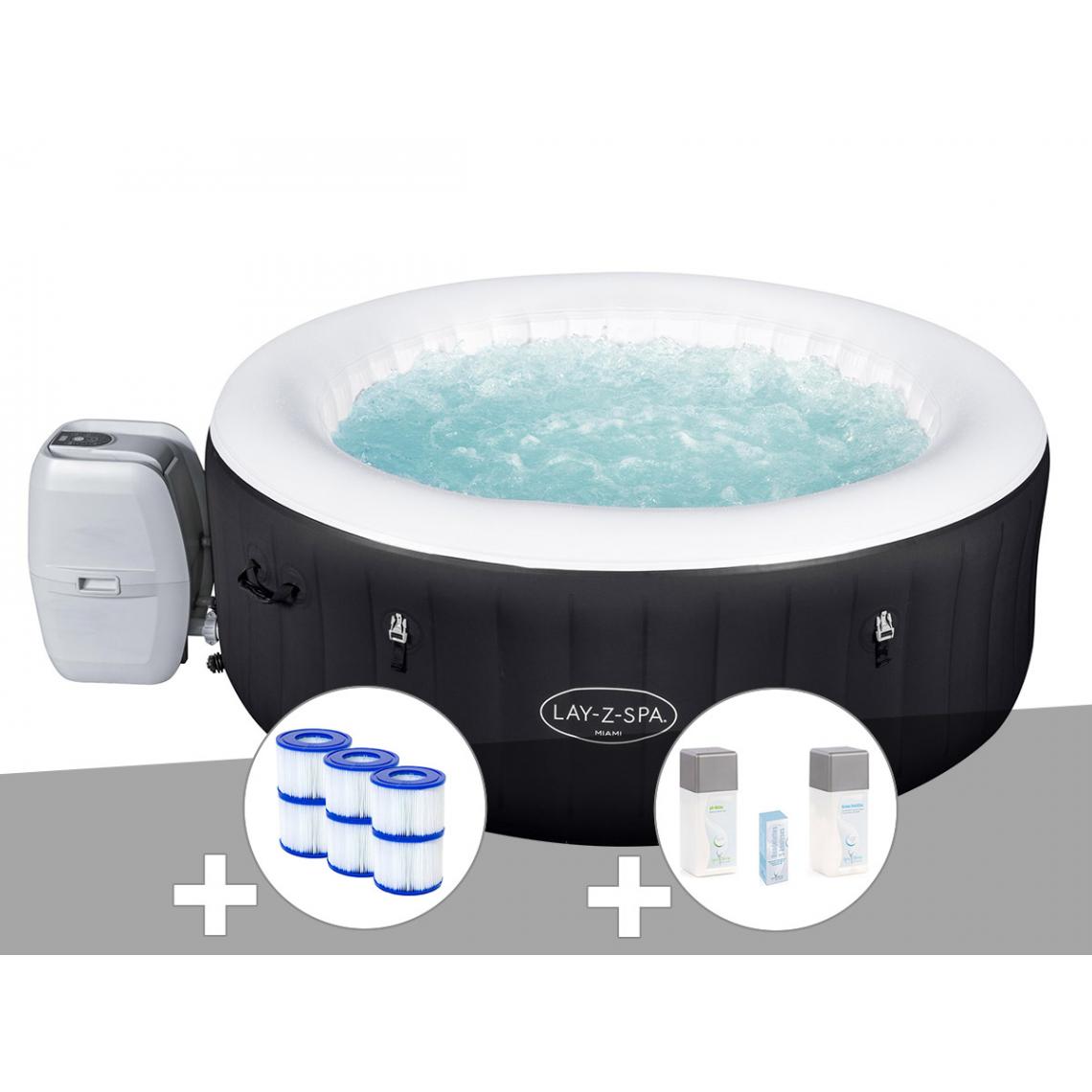Bestway - Kit spa gonflable Bestway Lay-Z-Spa Miami rond Airjet 4 places + 6 filtres + Kit traitement brome - Spa gonflable