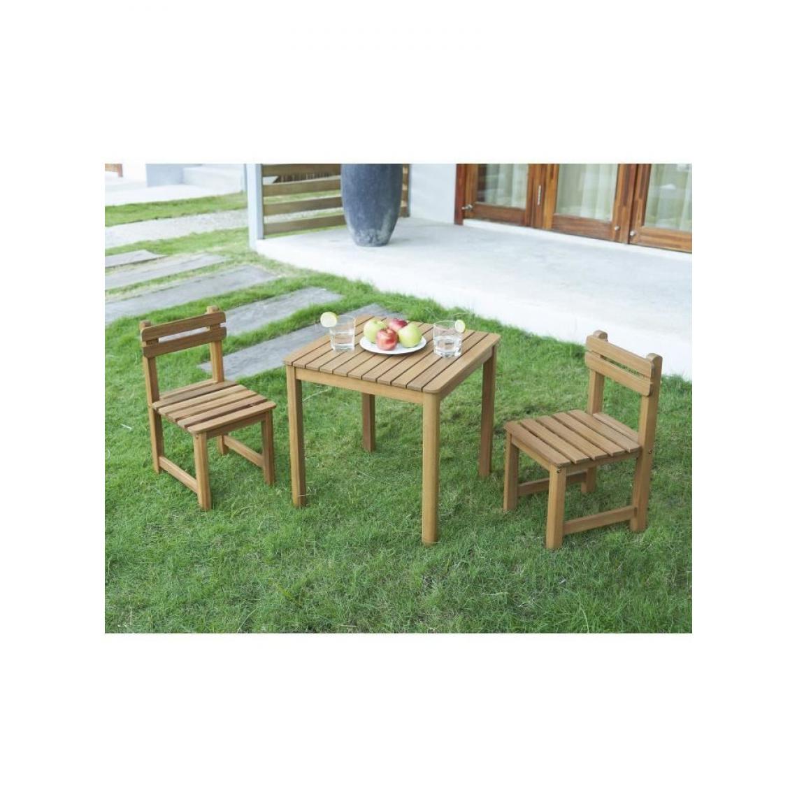 Sans Marque - Ensemble repas de jardin pour enfant - table carree 65x65cm et 2 chaises - En bois - Pour enfant - Ensembles tables et chaises
