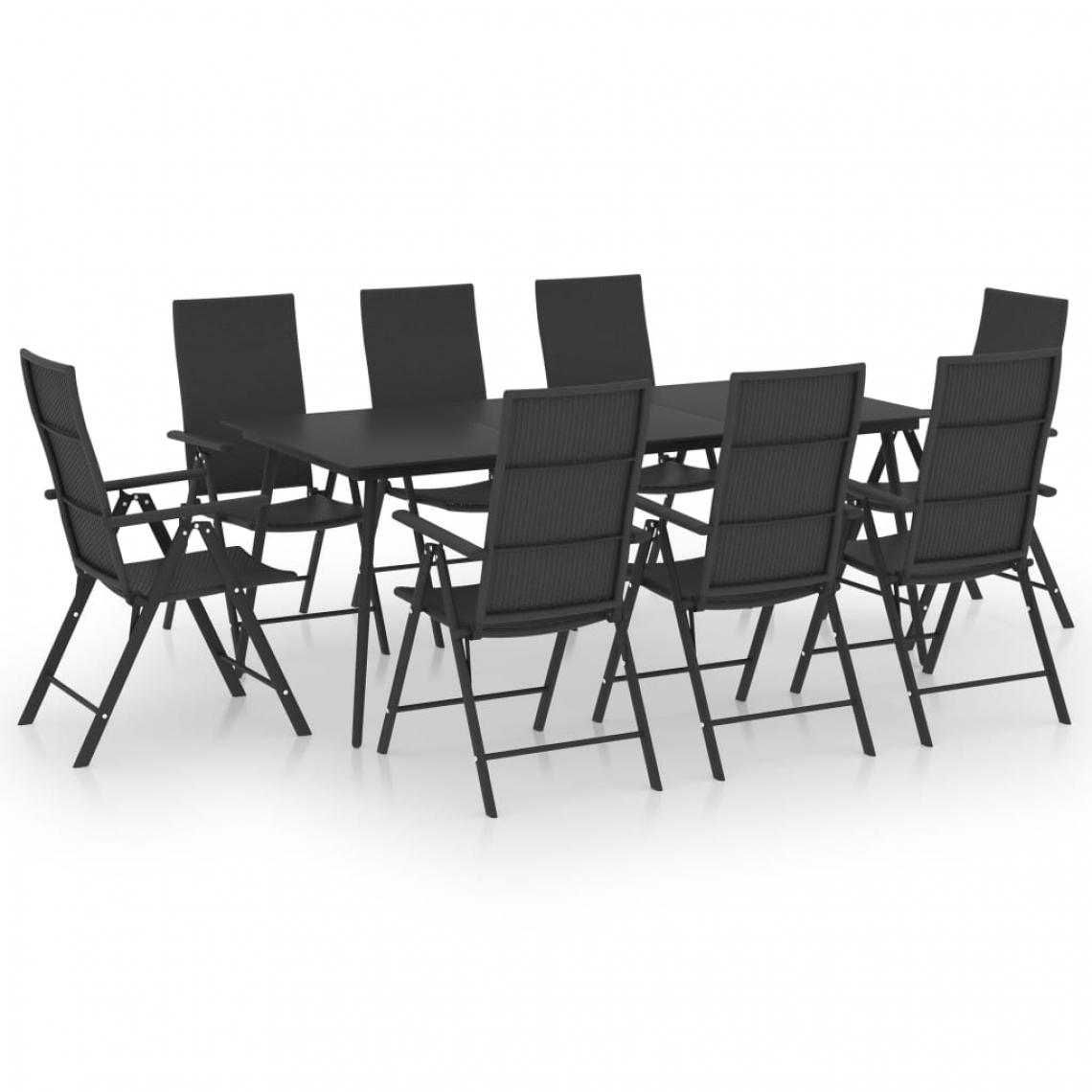 Chunhelife - Ensemble de salle à manger de jardin 9 pcs Noir - Ensembles canapés et fauteuils