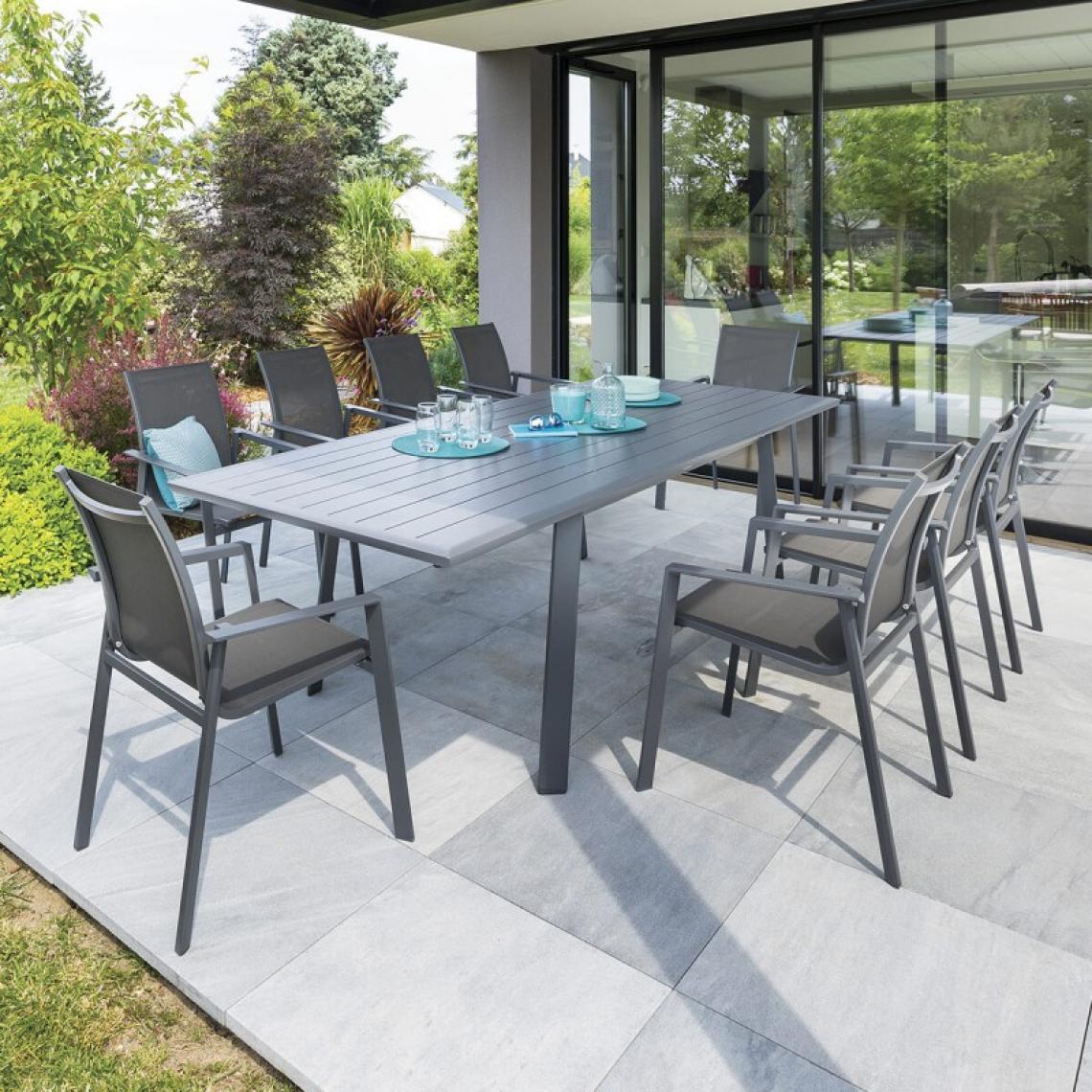 Sans Marque - Table extensible alu 10p graphite Pavane Hespéride - Noir graphite - Tables de jardin
