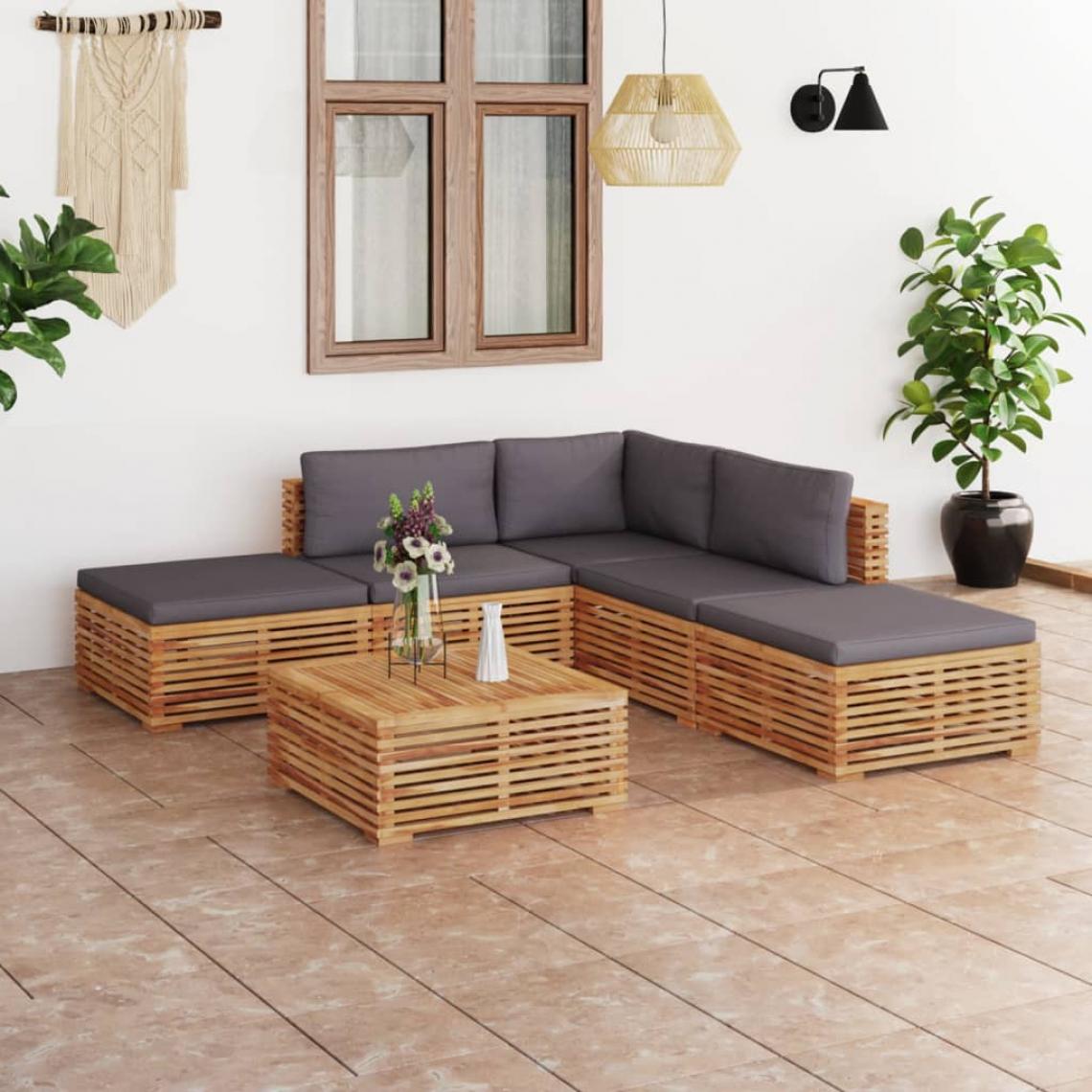 Vidaxl - vidaXL Salon de jardin 6 pcs avec coussin gris foncé Bois de teck - Chaises de jardin