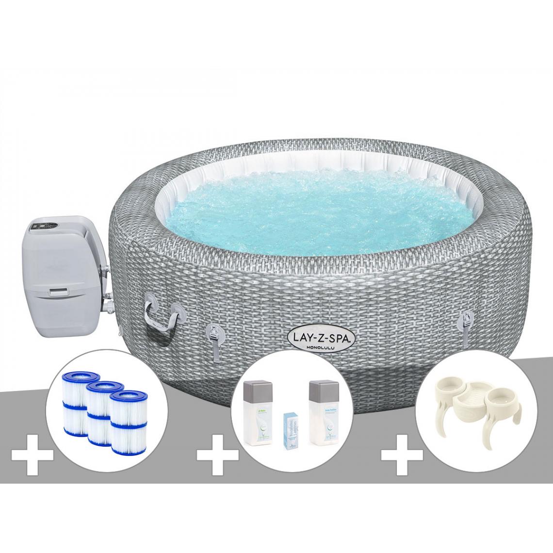 Bestway - Kit spa gonflable Bestway Lay-Z-Spa Honolulu rond Airjet 4/6 places + 6 filtres + Kit traitement brome + Porte-gobelets - Spa gonflable