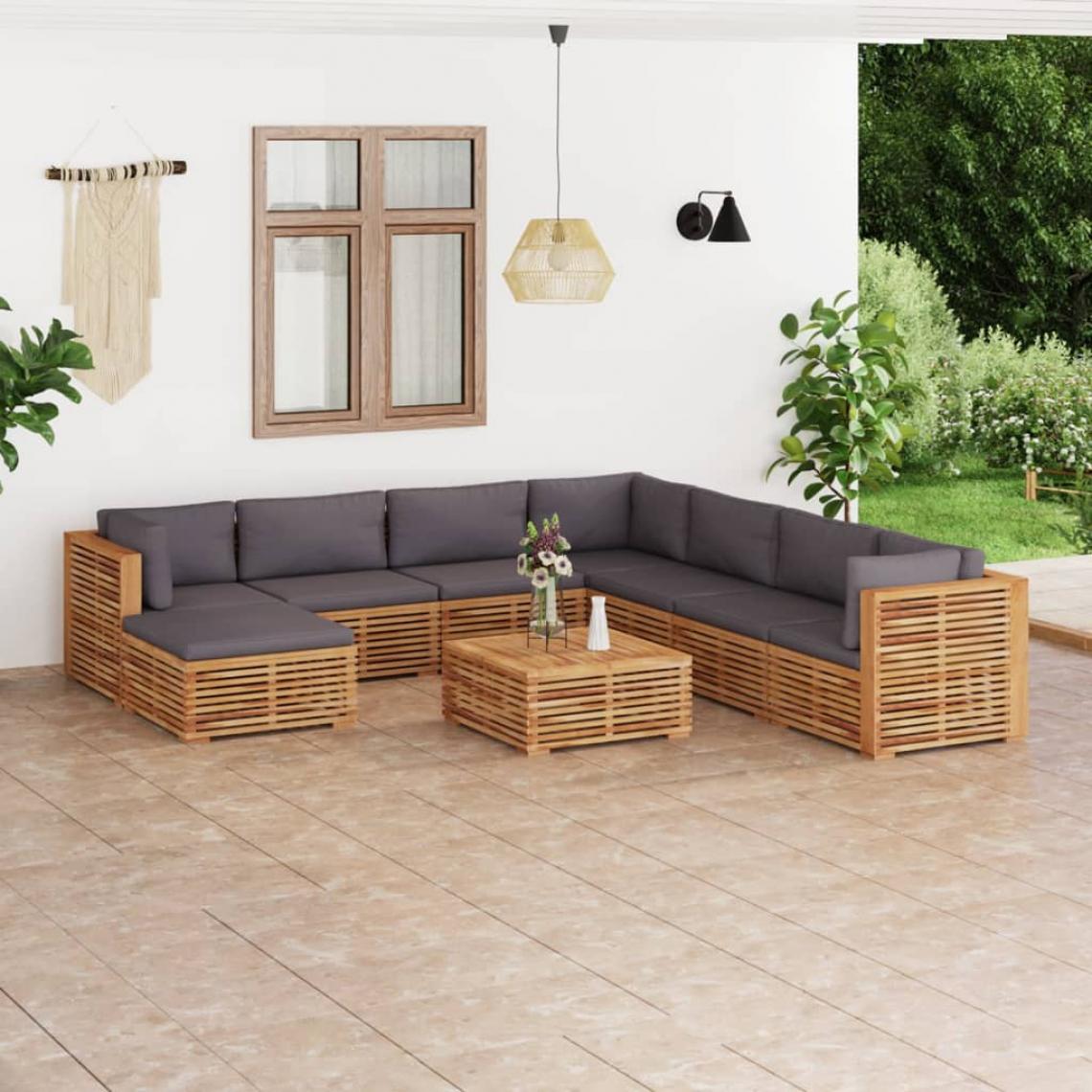 Vidaxl - vidaXL Salon de jardin 9 pcs avec coussin gris foncé Bois de teck - Chaises de jardin