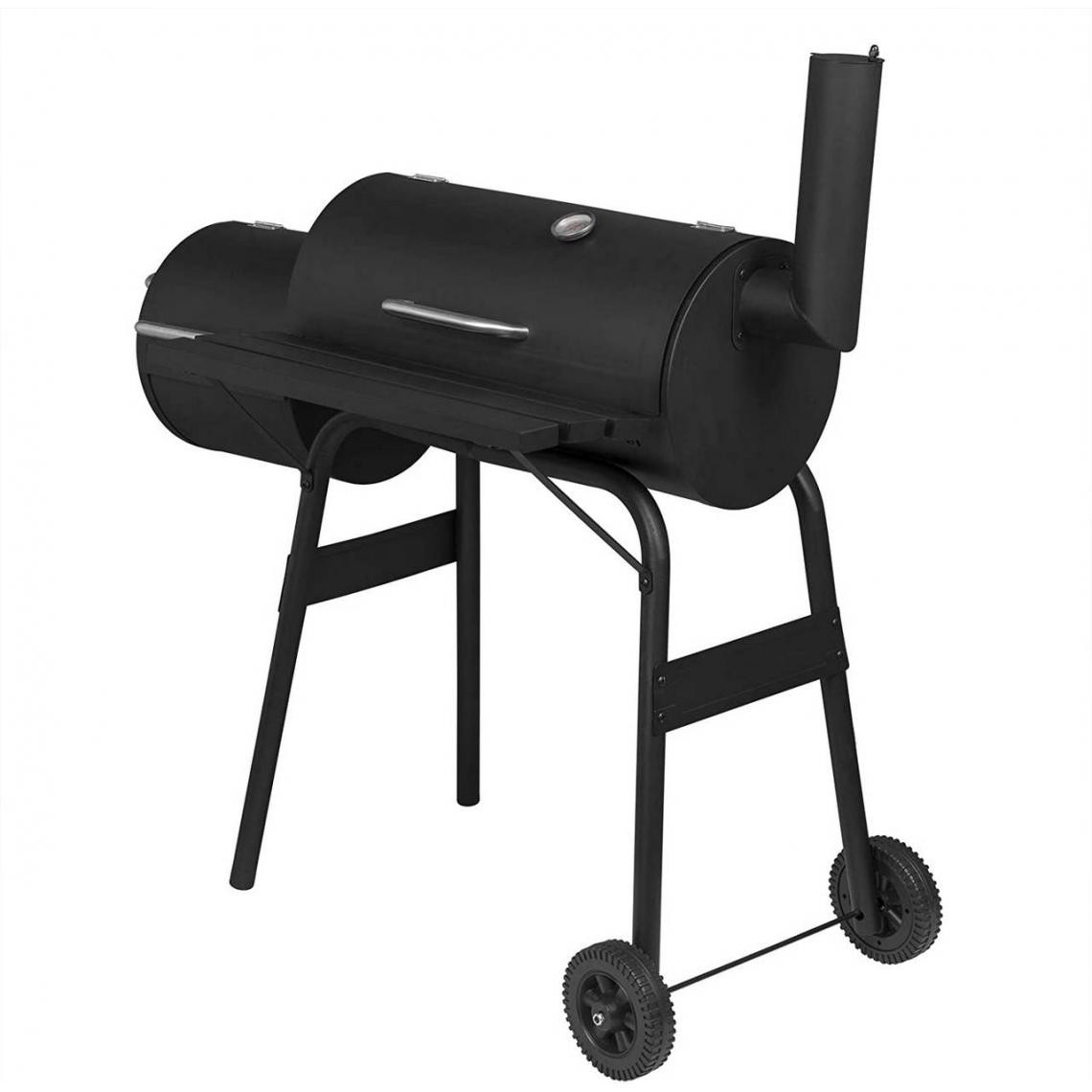 Helloshop26 - Barbecue chariot à charbon de bois 2 compartiments avec roues de transport noir 19_0000937 - Barbecues charbon de bois