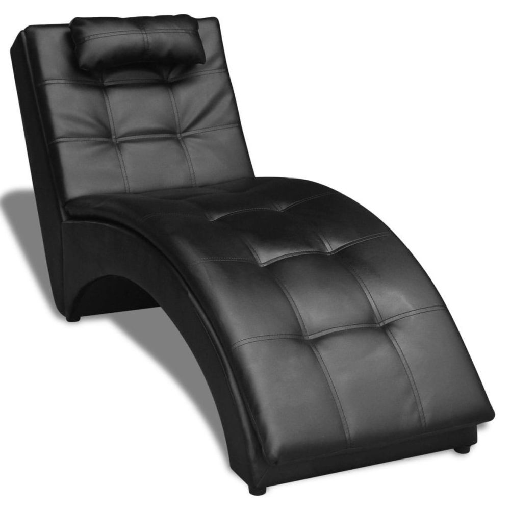 Vidaxl - Chaise longue avec oreiller Cuir synthétique Noir - 242216 | Noir - Chaises de jardin