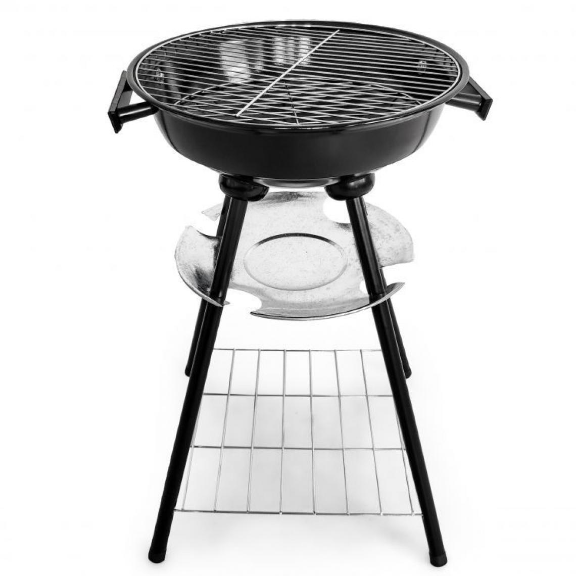 Hucoco - MSTORE | Barbecue de jardin rond | Dimensions : 59x37x34 cm | Grille chromée | Couvercle rond ventilation + cendrier - Noir - Barbecues charbon de bois