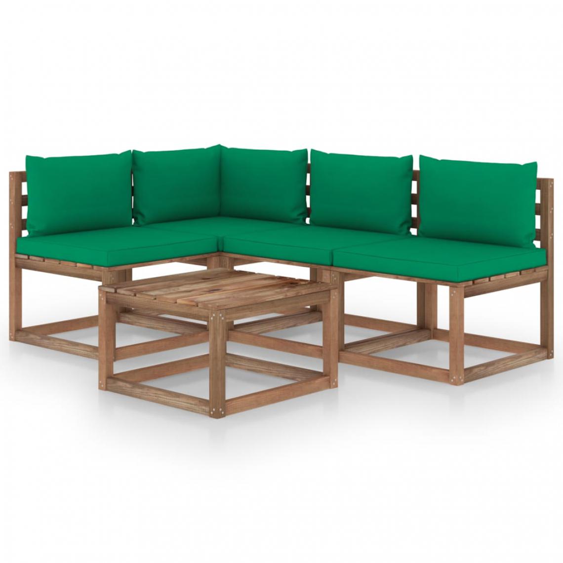 Chunhelife - Salon de jardin 5 pcs avec coussins vert - Ensembles canapés et fauteuils