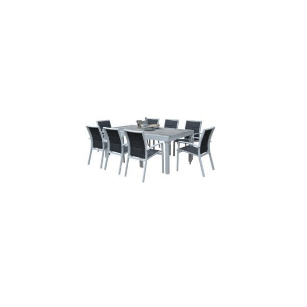 Wilsa - Ensemble ModuloWood plateau déco Bois Blanc T8/12+F8 ensemble table modulable 8 à 12 personnes + 8 fauteuils 600335 - Ensembles tables et chaises