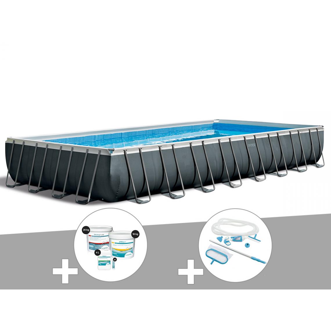Intex - Kit piscine tubulaire Intex Ultra XTR Frame rectangulaire 9,75 x 4,88 x 1,32 m + Kit de traitement au chlore + Kit d'entretien - Piscine Tubulaire
