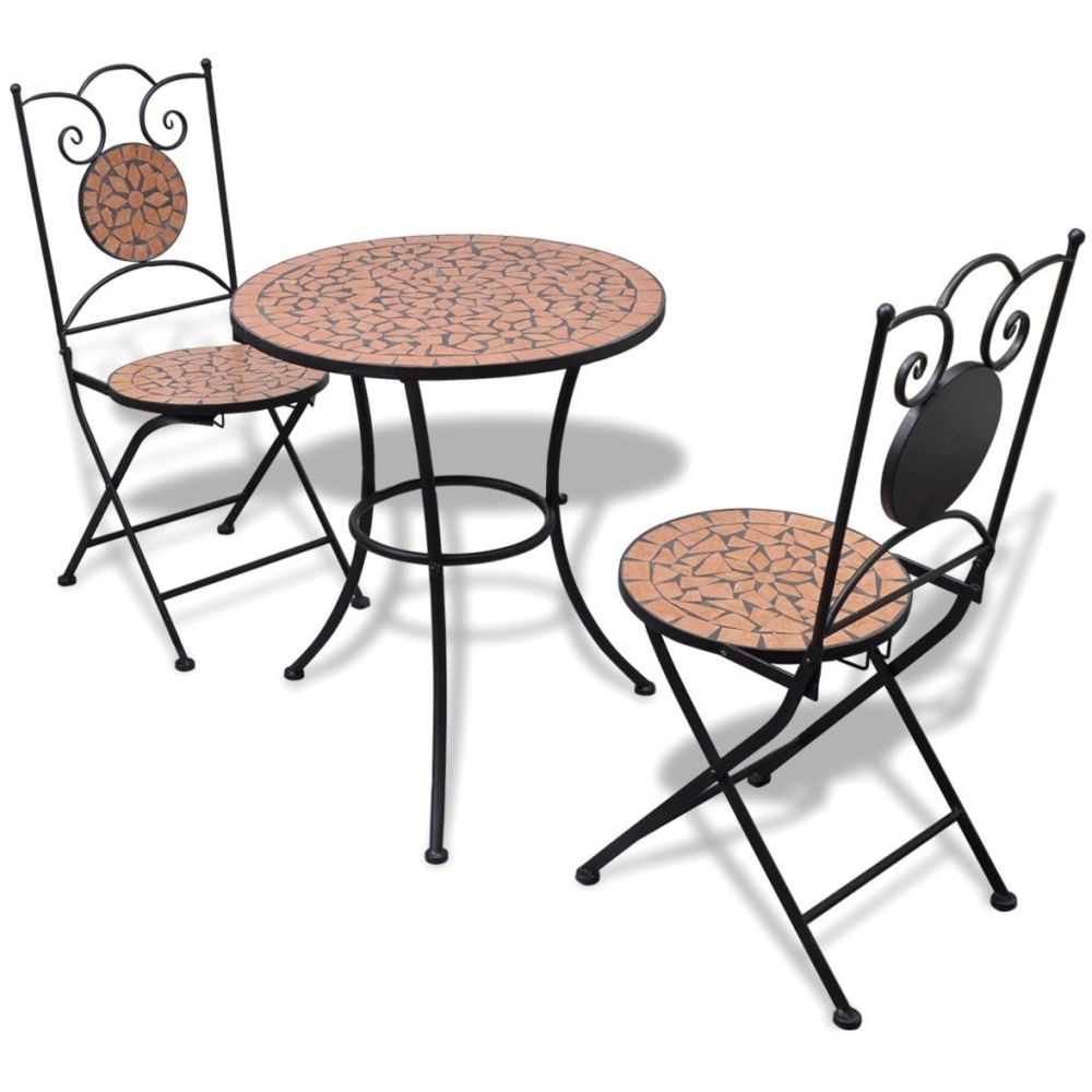 marque generique - Inedit Meubles de jardin ligne Ankara Table de bistro 60 cm et 2 chaises Mosaïqué Terre cuite - Ensembles canapés et fauteuils