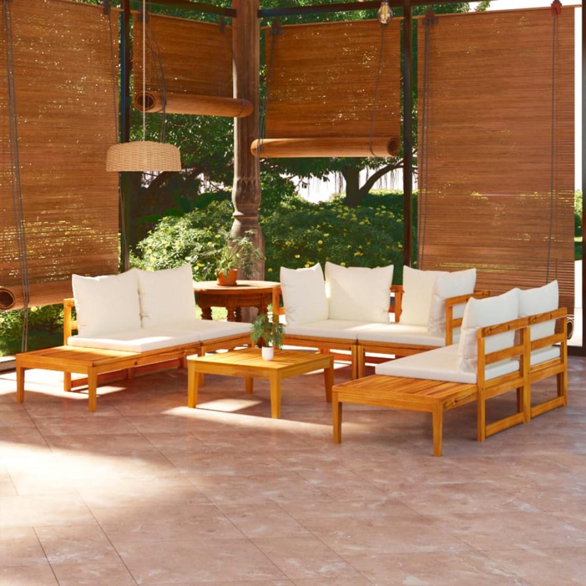 Vidaxl - vidaXL Salon de jardin 5 pcs avec coussins blanc crème Bois d'acacia - Ensembles canapés et fauteuils