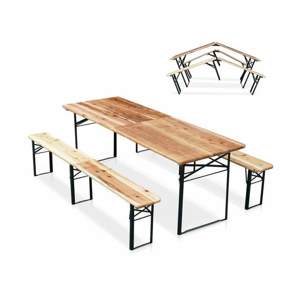 Wood Decor - Table de brasserie pliante bancs bois ensemble 220x80cm - Ensembles canapés et fauteuils