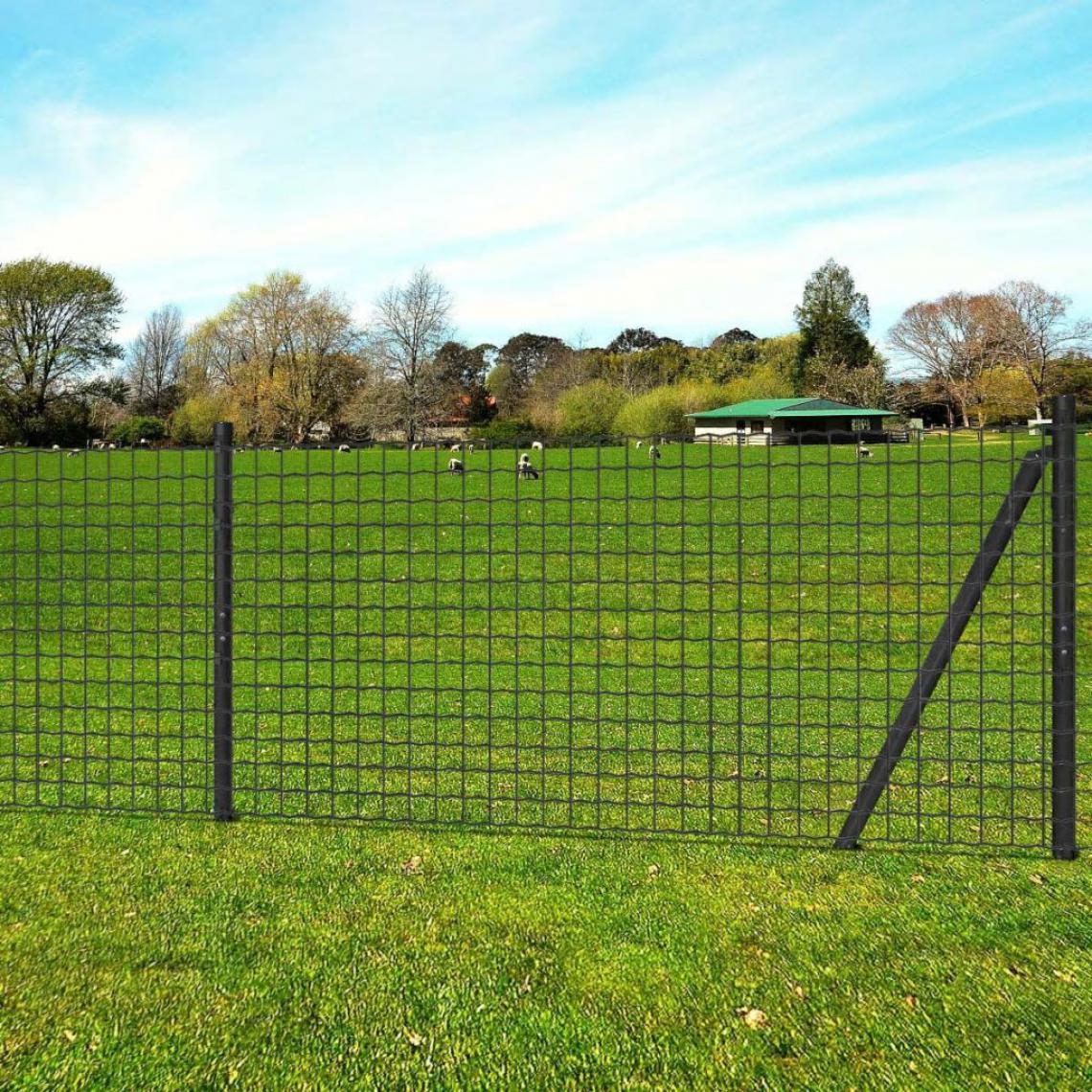 Vidaxl - Jeu de clôture Euro avec piquets de sol 10 x 1 m Acier Gris - 142487 - Gris - Portillon