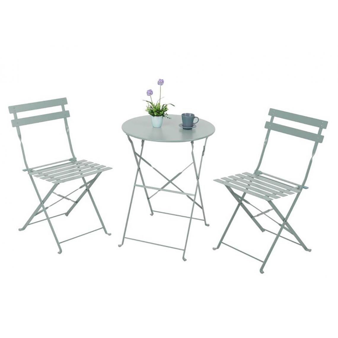Pegane - Ensemble de jardin 1 table + 2 chaises en acier coloris gris - Ensembles tables et chaises