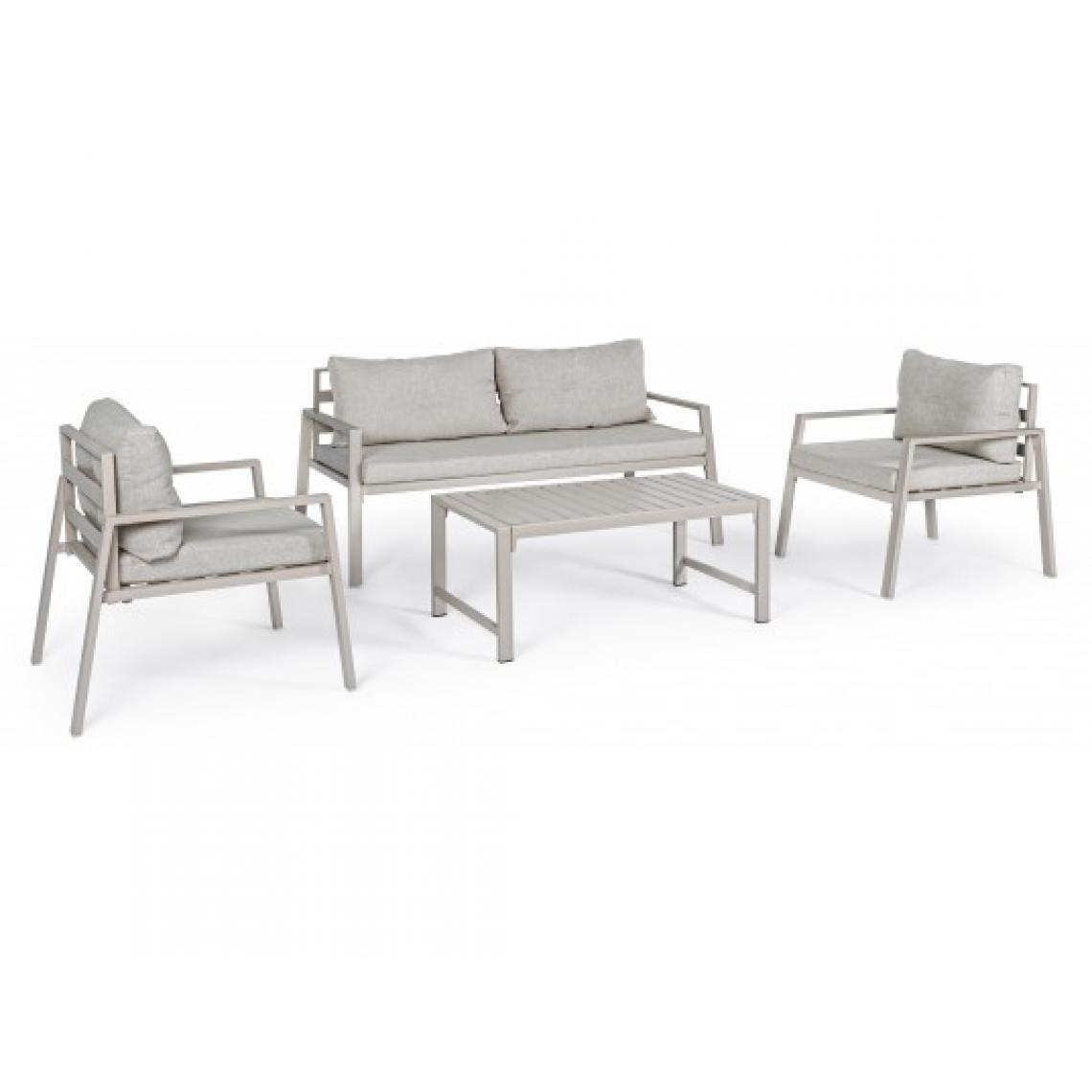 Bizzotto - Canapé extérieur Lorillard canapé + 2 fauteuils + table IVOIRE - Fauteuil de jardin