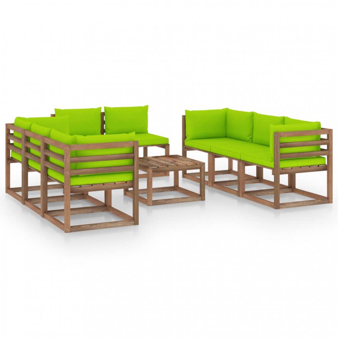 Vidaxl - vidaXL Salon de jardin 9 pcs avec coussins Vert vif - Chaises de jardin