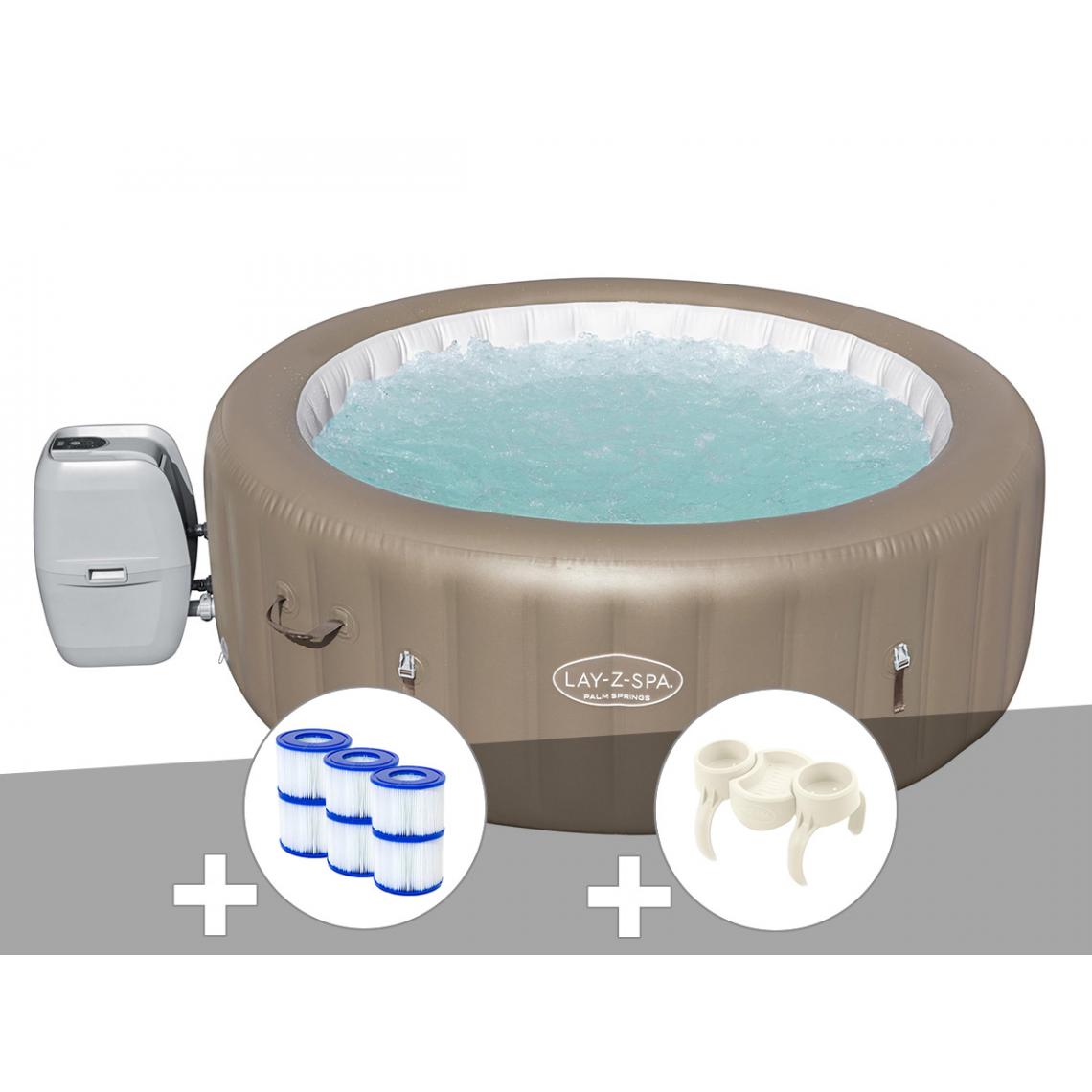 Bestway - Kit spa gonflable Bestway Lay-Z-Spa Palm Springs rond Airjet 4/6 places + 6 filtres + Porte-gobelets - Spa gonflable