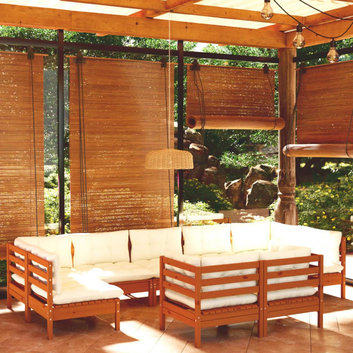 Vidaxl - vidaXL Salon de jardin 9 pcs avec coussins Marron miel Bois de pin - Ensembles canapés et fauteuils