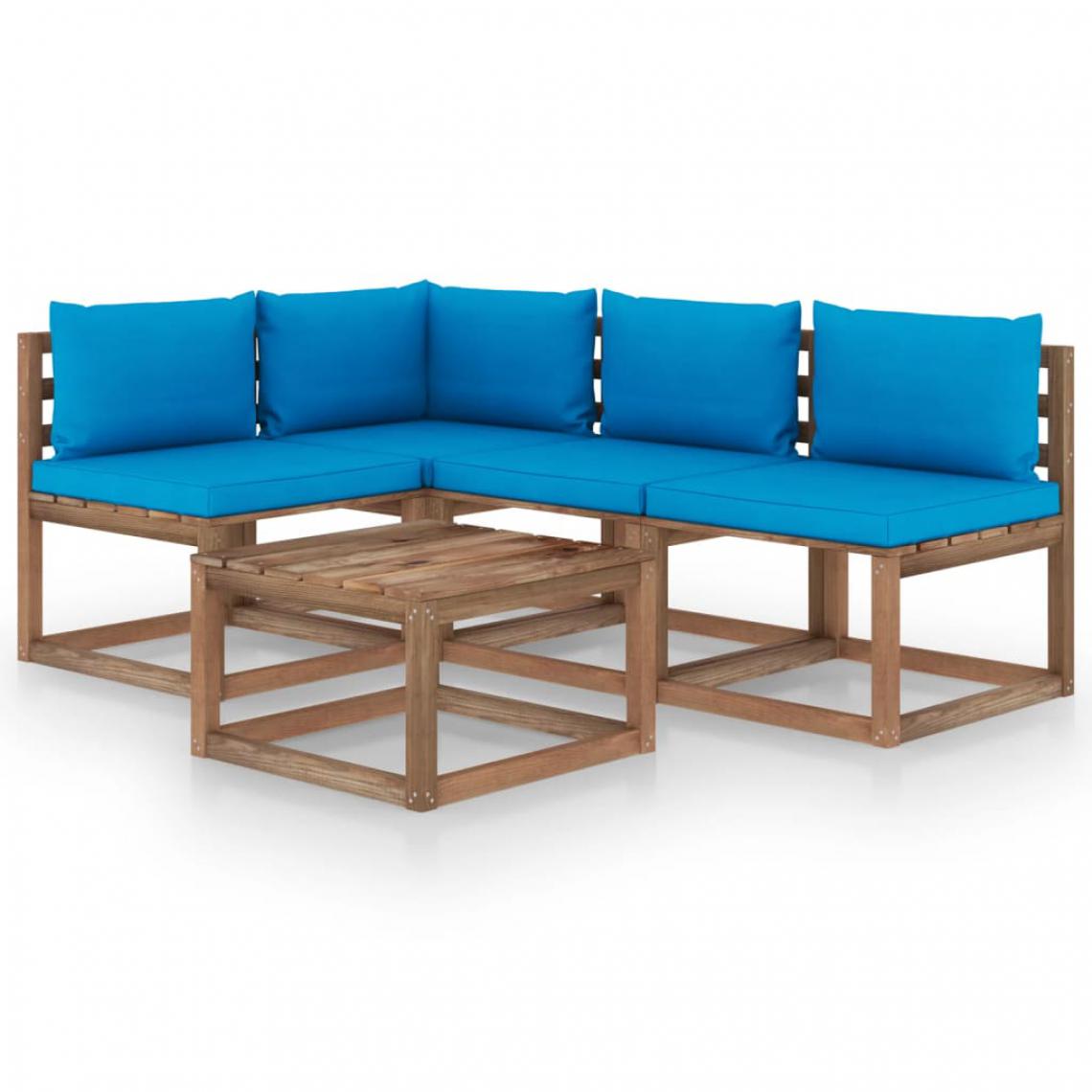 Chunhelife - Salon de jardin 5 pcs avec coussins bleu clair - Ensembles canapés et fauteuils