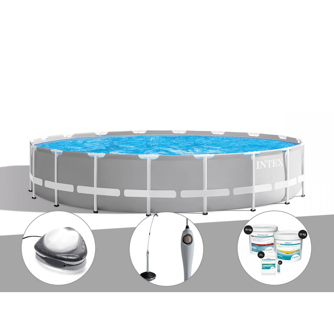 Intex - Kit piscine tubulaire Intex Prism Frame ronde 6,10 x 1,32 m + Spot + Douche solaire + Kit de traitement au chlore - Piscine Tubulaire