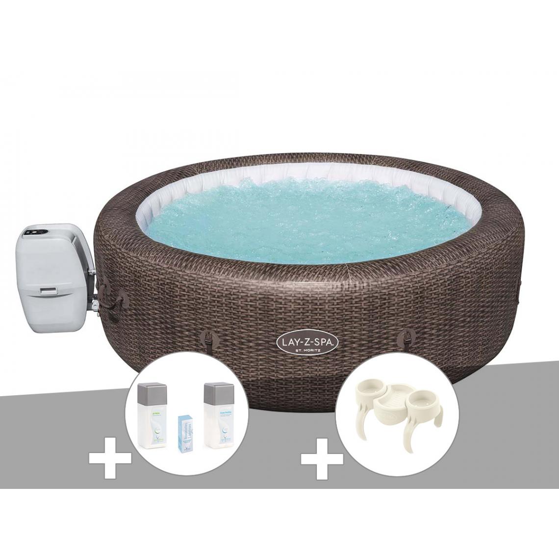 Bestway - Kit spa gonflable Bestway Lay-Z-Spa St Moritz rond Airjet 5/7 places + Kit traitement brome + Porte-gobelets - Spa gonflable
