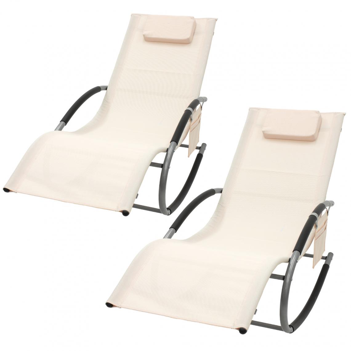 ML-Design - Lot de 2 chaise longue bain de soleil à bascule crème appui-tête en aluminium - Transats, chaises longues