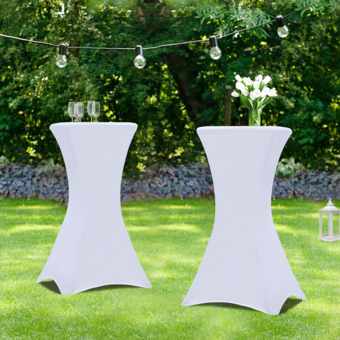 Idmarket - Lot de 2 tables hautes 105 cm pliantes + 2 housses blanches - Ensembles canapés et fauteuils