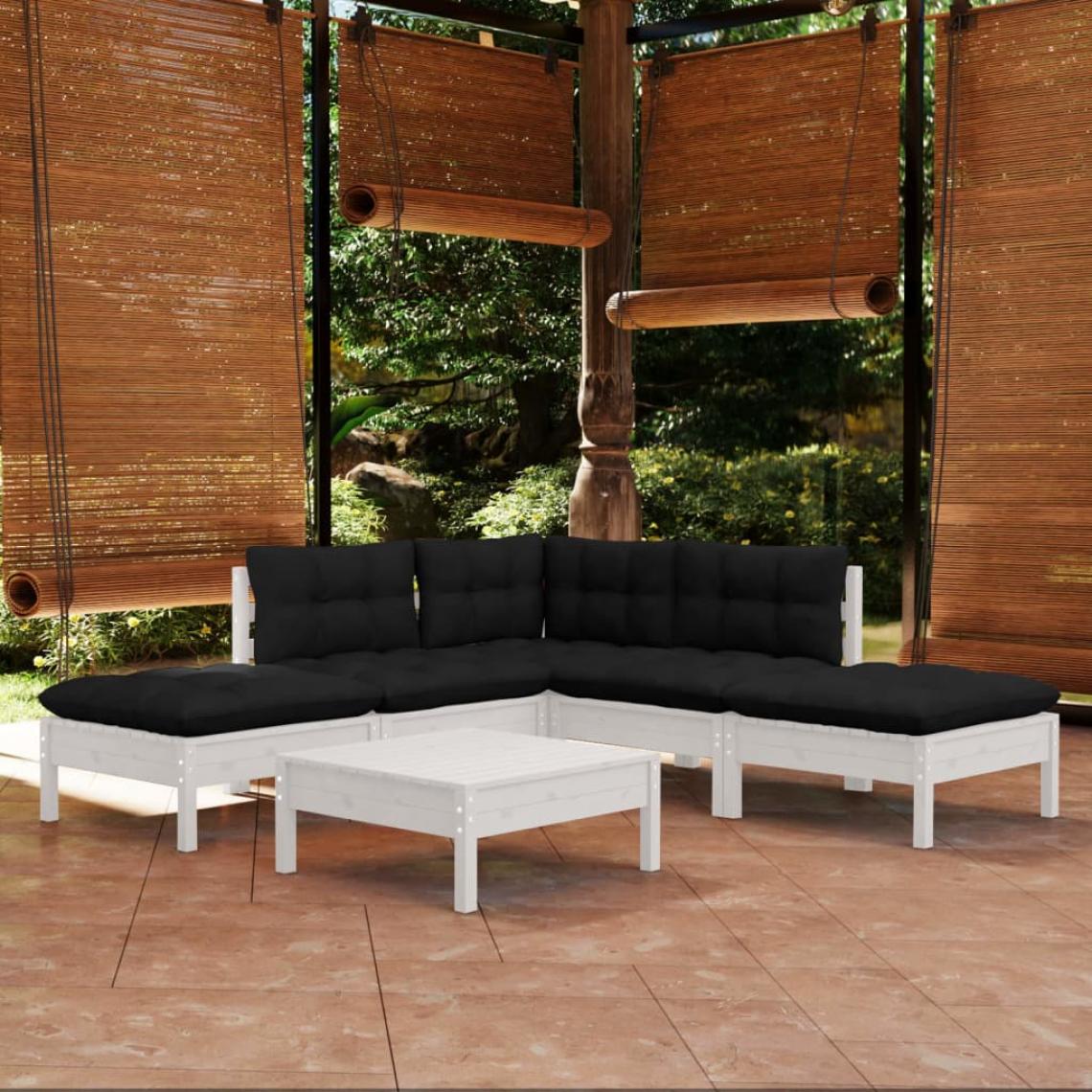 Vidaxl - vidaXL Salon de jardin 6 pcs avec coussins Blanc Bois de pin - Ensembles canapés et fauteuils