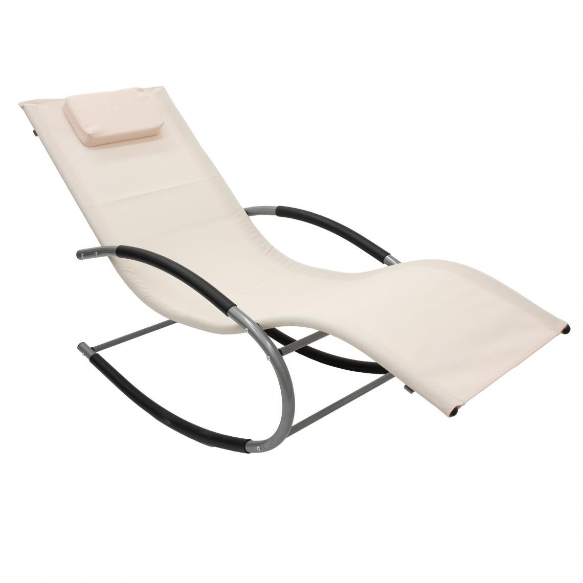 ML-Design - Chaise longue bain de soleil à bascule crème appui-tête en acier / polyester - Transats, chaises longues