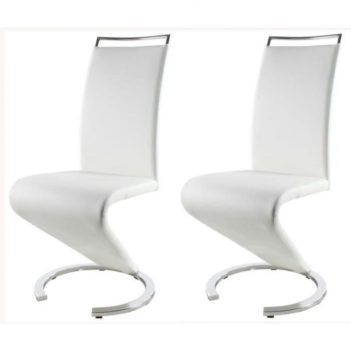 Sans Marque - SIDNEY Lot de 2 chaises de salle a manger en meral - Revetement en simili blanc - Contemporain - L 49,5 x P 61 cm - Chaises de jardin