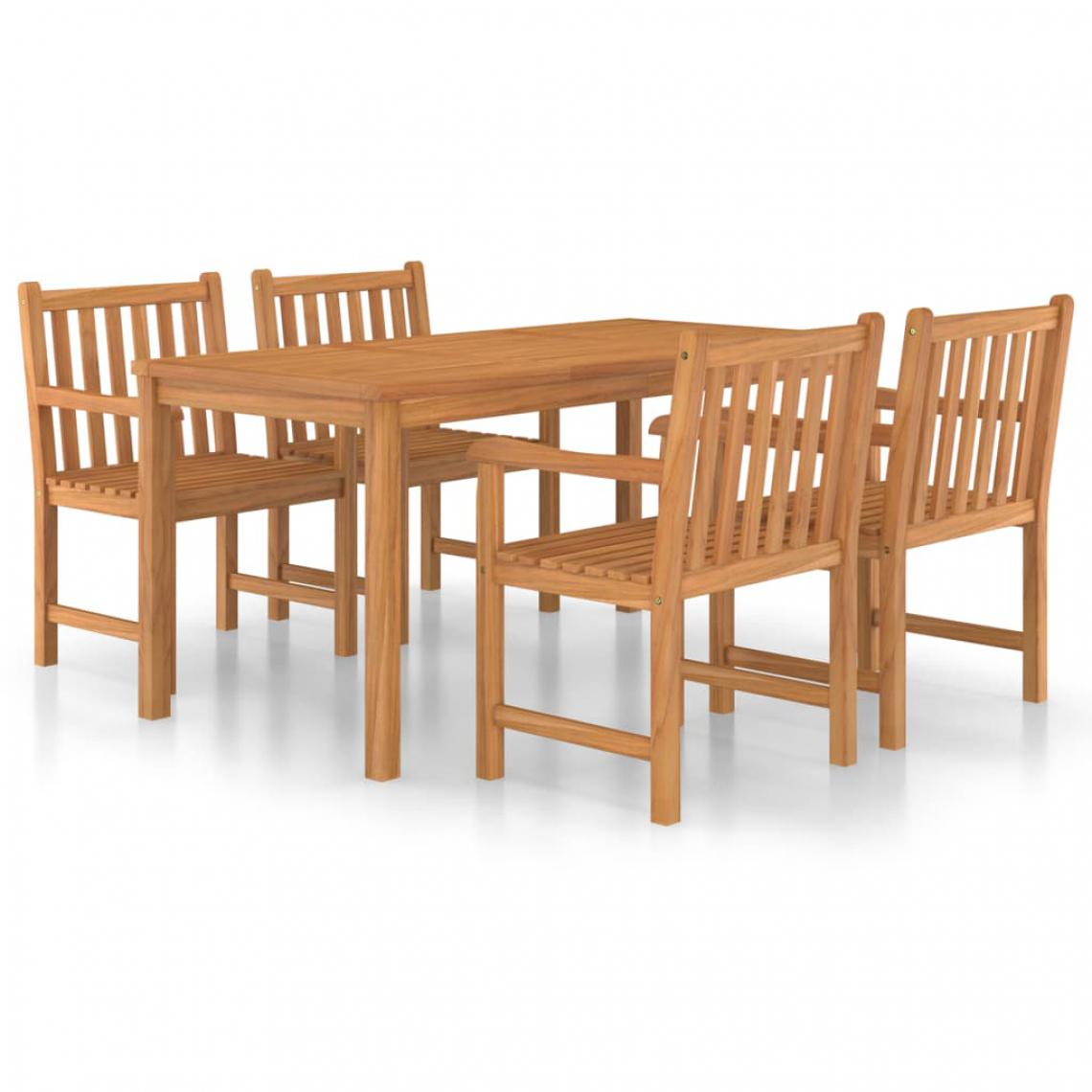 Chunhelife - Ensemble de salle à manger de jardin 5 pcs Bois de teck solide - Ensembles canapés et fauteuils