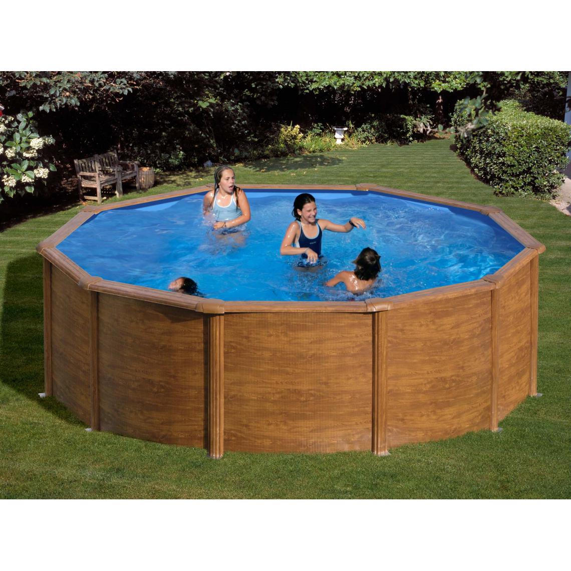 Gre Pools - Kit piscine hors sol acier ronde SICILIA aspect bois - Piscines acier et résine