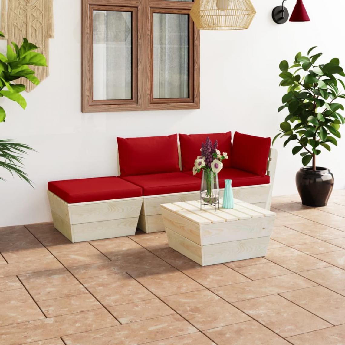 Chunhelife - Salon de jardin palette 4 pcs avec coussins Épicéa imprégné - Ensembles canapés et fauteuils