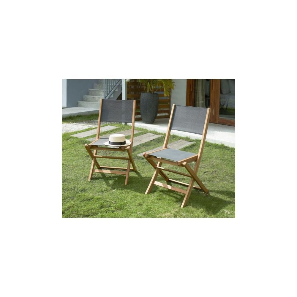 Sans Marque - Lot de 2 chaises en bois dacacia FSC et textilene - Gris - Ensembles tables et chaises