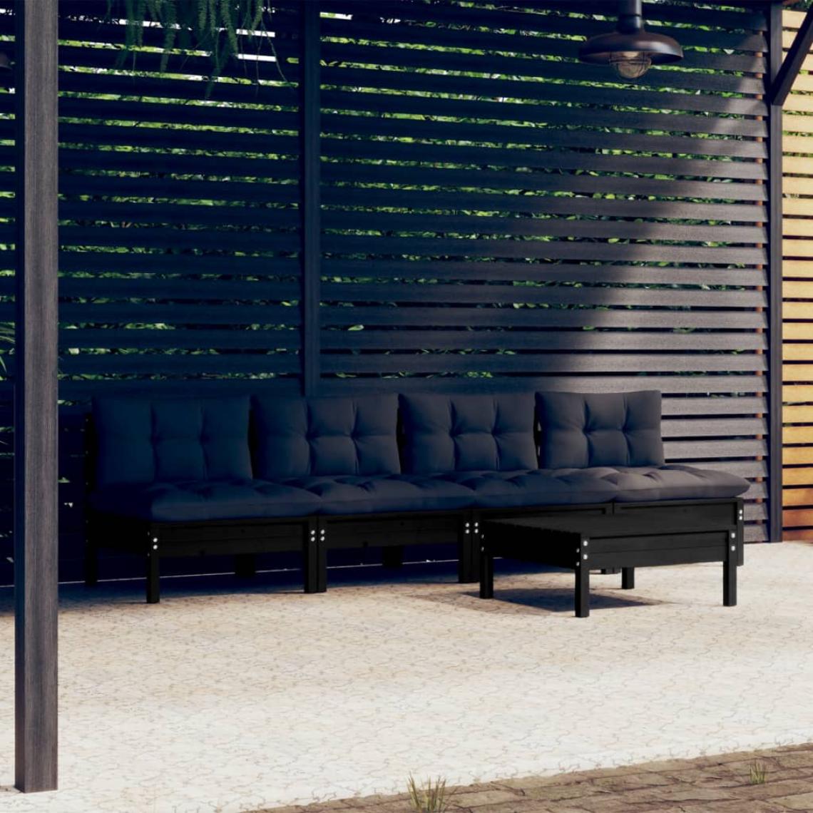 Vidaxl - vidaXL Salon de jardin 5 pcs avec coussins anthracite Bois de pin - Ensembles canapés et fauteuils