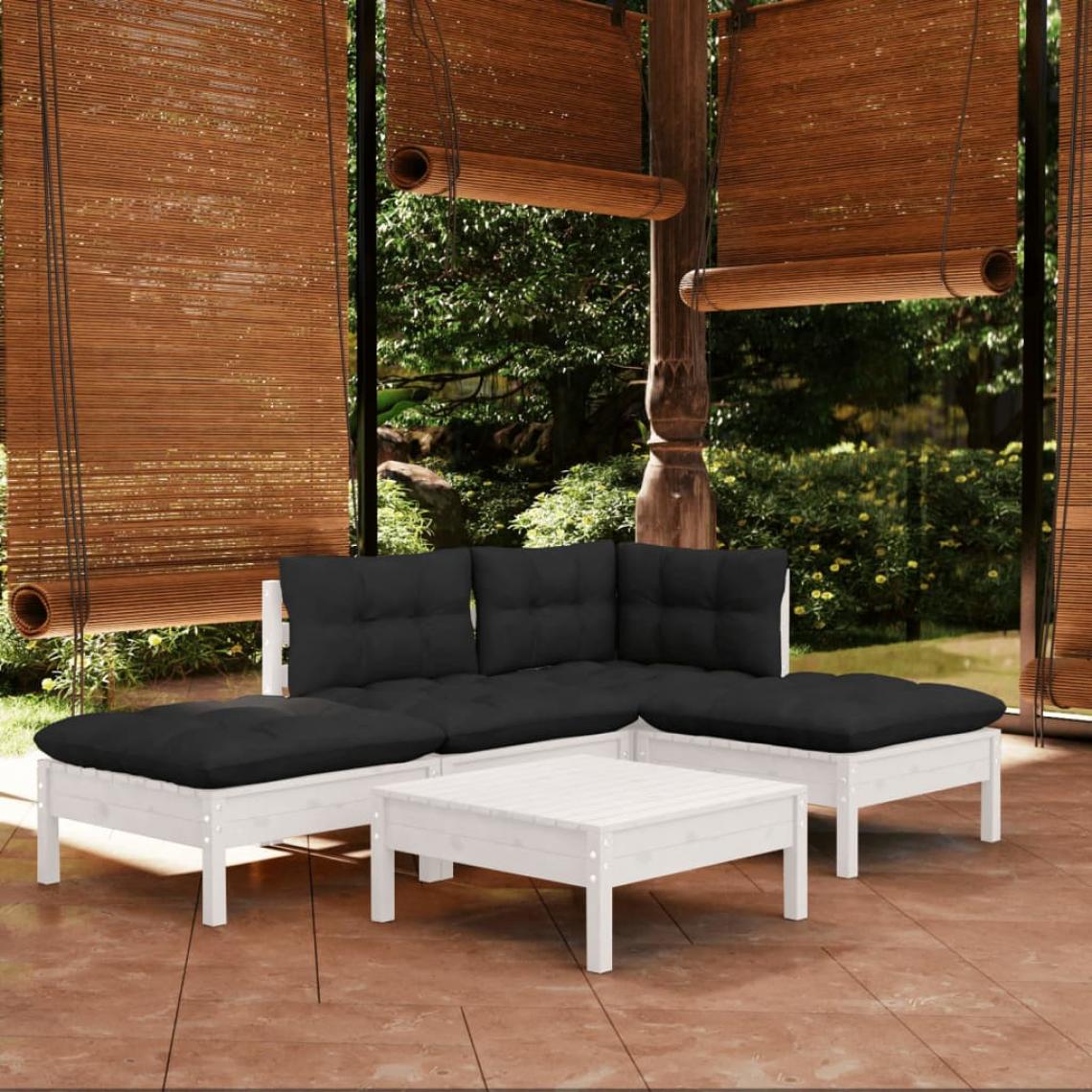 Vidaxl - vidaXL Salon de jardin 5 pcs avec coussins Blanc Bois de pin - Ensembles canapés et fauteuils