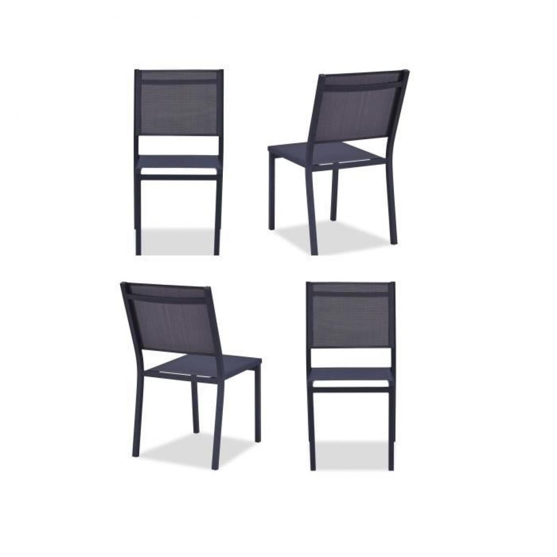 Sans Marque - Lot de 4 chaises de jardin en aluminium assise textilene - 48 x 56 x 87 cm - Gris - Chaises de jardin