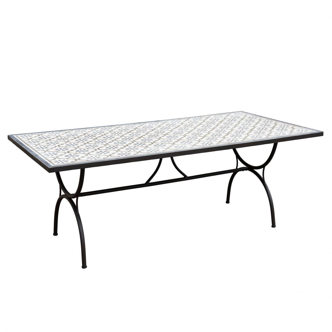 MACABANE - Table rectangulaire Plateau Carreaux de ciment 203x102cm - Pieds métal - Tables de jardin