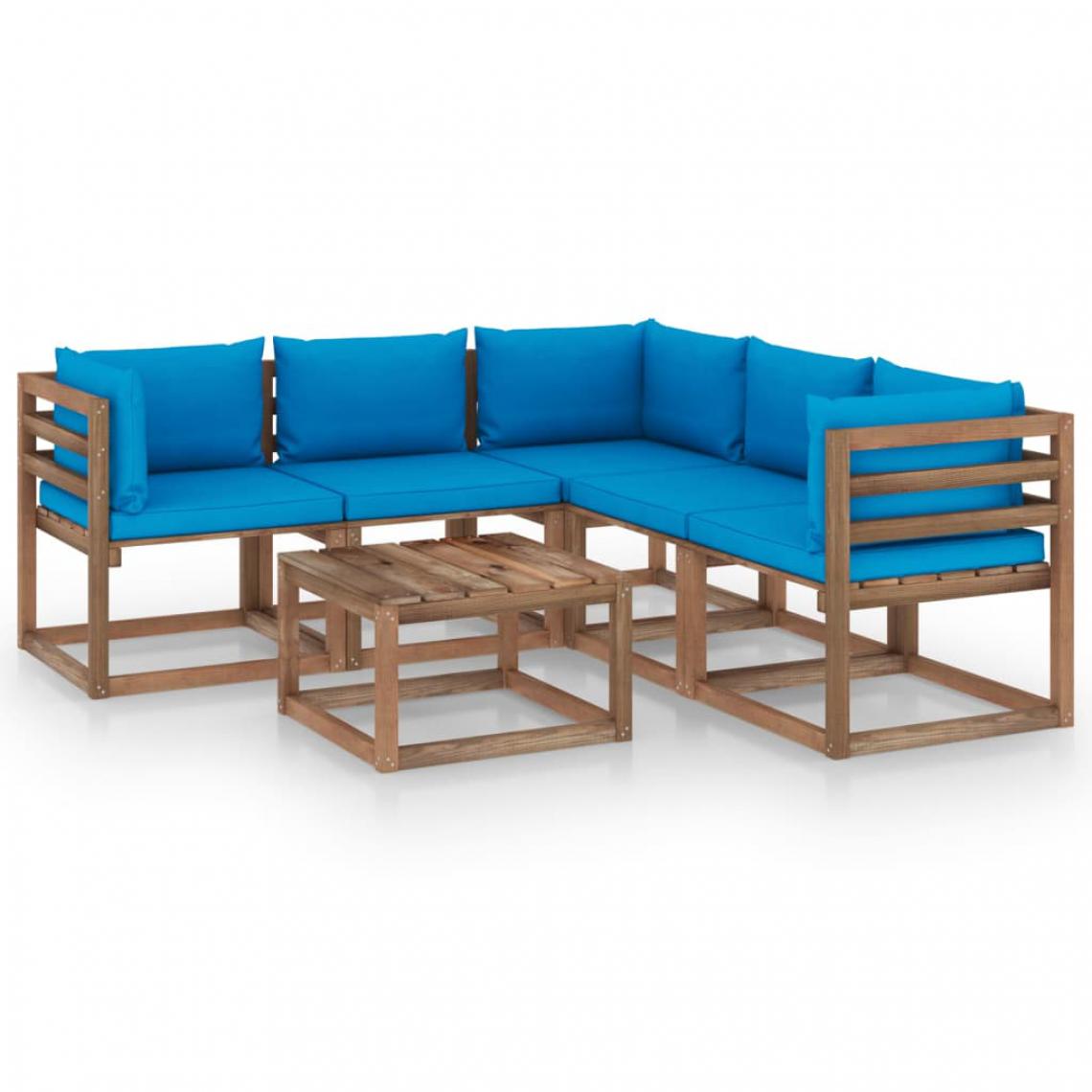 Chunhelife - Salon de jardin 6 pcs avec coussins bleu clair Pin imprégné - Ensembles canapés et fauteuils